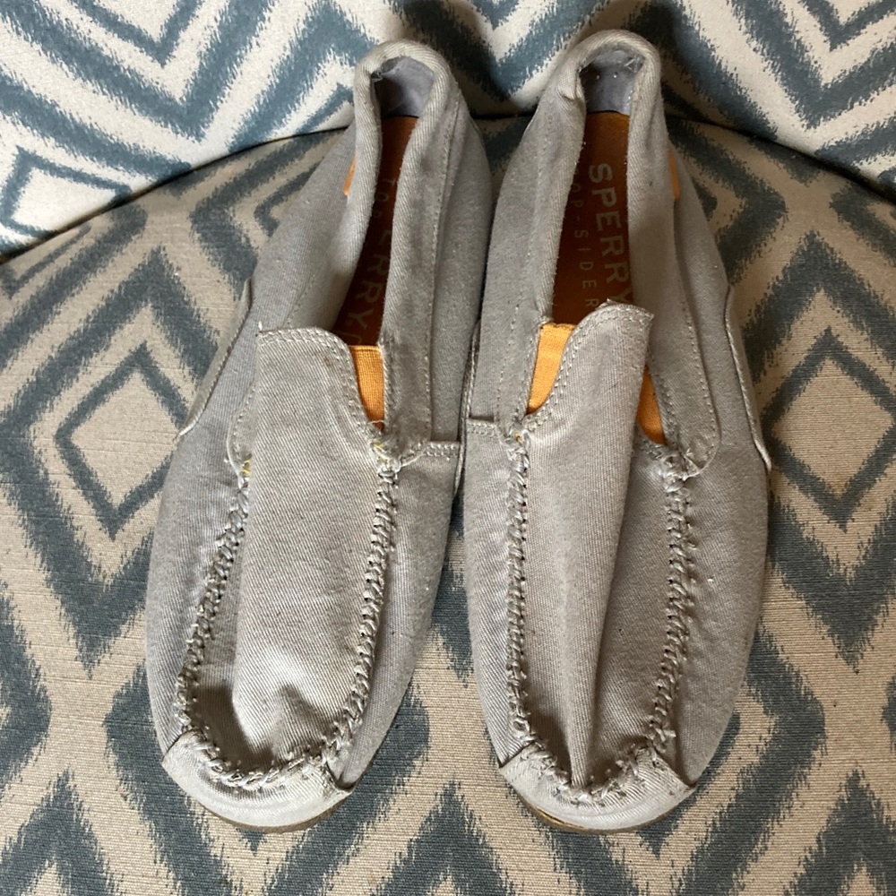 Sperry Slip-On Canvas Loafers - Light Gray 9.5